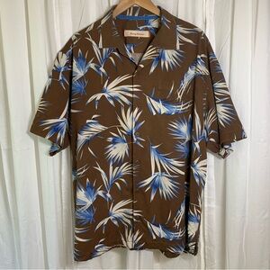 Tommy‎ Bahama 100% Silk Brown Blue White Floral Camp Shirt Size XL